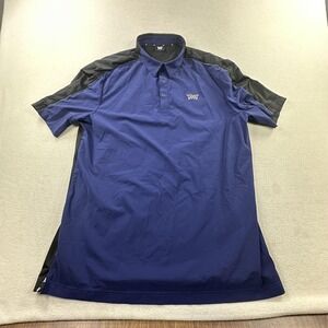 PXG Polo Shirt Mens Large Blue Black Colorblock Short Sleeve Golf Performance